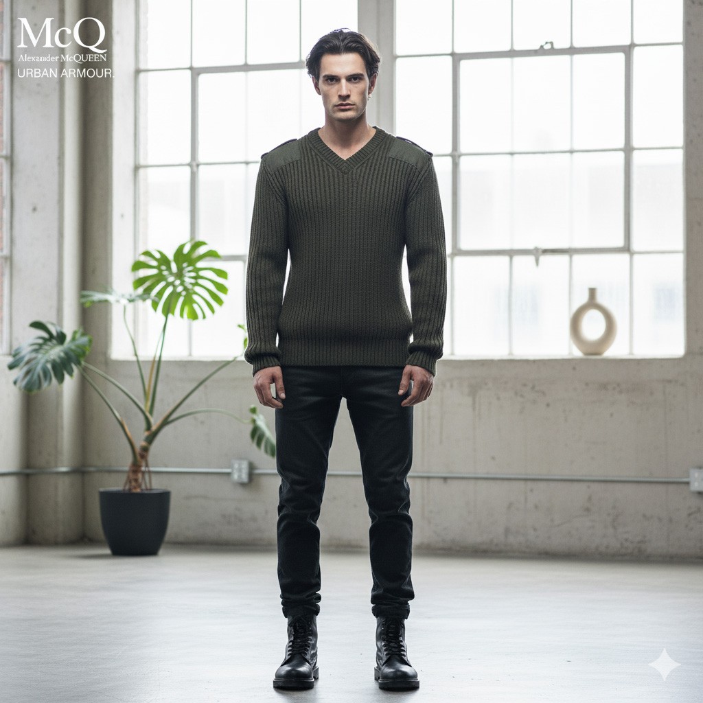 McQ by ALEXANDER MCQUEEN SWEATER OLIVE GREEN WOOL CASHMERE sz L LARGE image 2