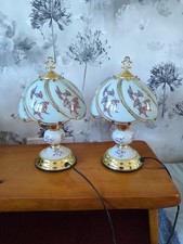 Pair of Floral Tiffany style bed side table touch lamps - Stilton
