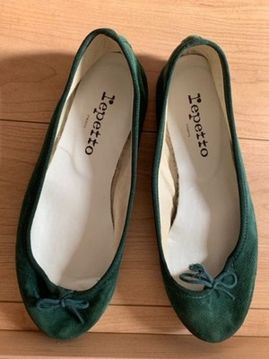 Rare Repetto Ballet Flats Pumps Size 37 Moss Green Suede Round Toe Women's
