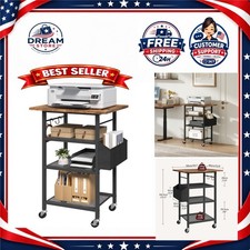 Rolling Printer Stand 4 Tier Cart with Storage Shelves Rustic Brown Black