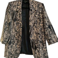 Elegant Black and Cream Patterned 100 Silk Blazer