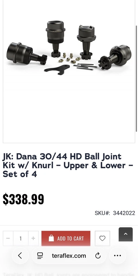 Juego de rótulas Teraflex 3442022 Dana 30 44 HD para Jeep Wrangler JK 07-18 Foto 2 de 2