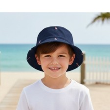Janie  Jack Navy Sailboat Bucket Hat Boys NWT 4 to 5 years