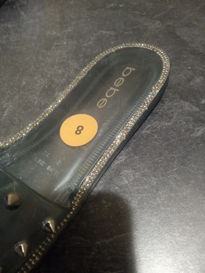 Woman Bebe Jelly Sandals Studed Flats Rhinestones Size 8 Clear - Изображение 4 из 4