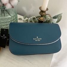 Kate Spade Kristi Grain Leather Flap Chain Crossbody Deep Pine NWT