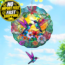 Hummingbird Wind Spinner   12 Inch 3D Stainless Steel Hanging Multicolor