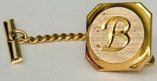 Vintage MCM Tie Tack Monogram B Pin & Chain Silver & Gold Luxury Jewelry
