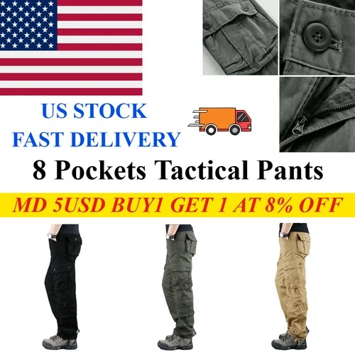 Men's Work Cargo Pants Tactical Combat Pant Hiking Waterproof Trouser