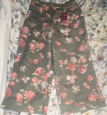 Women s Floral Cropped Wide-Leg Cotton Denim Pants, Pockets