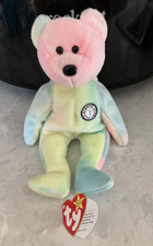 TY 2000 B.B. BEAR BEANIE BUDDY 14" Tie Dye Rainbow Happy Birthday Bear
