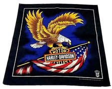 Vintage Harley-Davidson Bandana Handkerchief Eagle Flag USA 90s