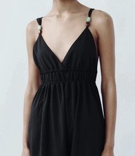 ZARA Midi Maxi Dress With Beaded Straps Elastic Waist Black Size S - 8372/224