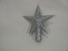 SILVER IRIDESCENT GLITTER PLASTIC STAR CHRISTMAS TREE TOPPER 5 3/4" TALL 15