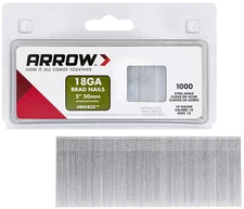 Arrow BN1832CS 18Gauge Brad Nails, 2", Steel, 1000Pack, for Trim & Finishing
