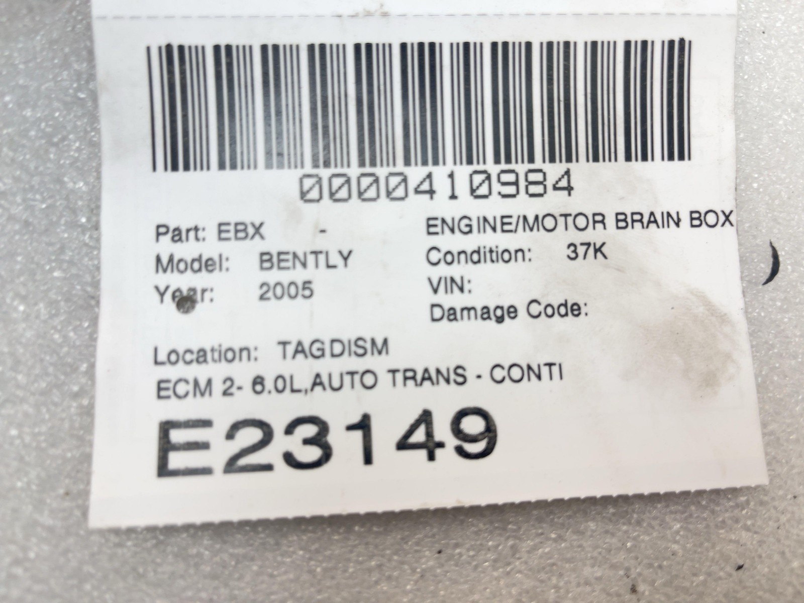2005 BENTLEY CONTINENTAL GT Electronic Control Module - OEM ECM 07C997018A