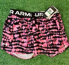 Under Armour Girls Play Up Printed Shorts Youth Large Gym Shorts Pink /black