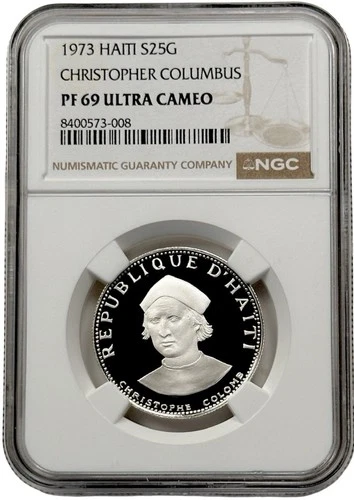 1973 Haiti 25 Gourdes Silver Christopher Columbus Proof Coin NGC PF 69 UC
