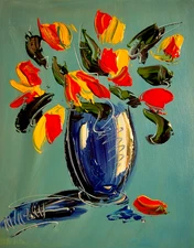 FLOWERS  ABSTRACT  ART - ORIGINAL OIL PAINTING BY MARK KAZAV