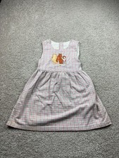 Vintage Winnie The Pooh Dress Girls Size 7-8 Pink Plaid Disney Short Sleeve