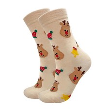 Rutuioy Cute Deer Beige Christmas Socks for Women, Fun Novelty One Size,