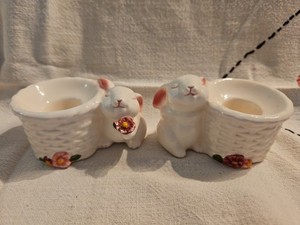 Avon Bunny Rabbit Easter Candleholders Pair Cottage