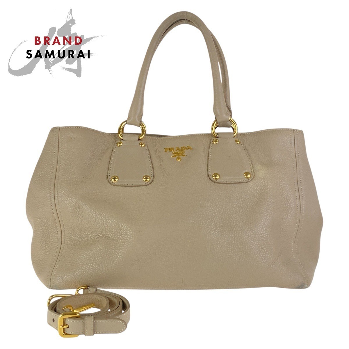 Prada Vittero Dyno Beige Leather 2-Way Tote Shoulder Bag 501689