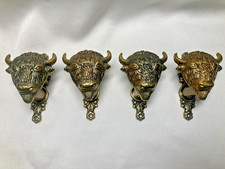 Set of 4 VTG Metal Bison Heads- Gun Holders, Knobs, Hooks; New Old Stock