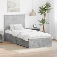Bettrahmen Mit Kopfteil Beton Grau 90 X 200 Cm Holzwerkstoff