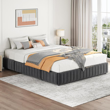 Queen Upholstered Platform Bed with 4 Storage Drawers, No Fixed Headboard, Mattr