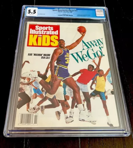 KARL MALONE RARE SPORTS ILLUSTRATED FOR KIDS 1989 POP 1 W CARDS CGC 5.5