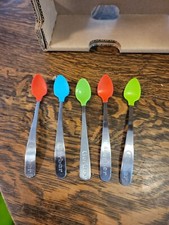 Vtg. GERBER Baby Spoons Lot of 5 Stainless Steel w/Assorted Color Coatings