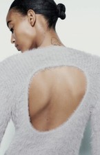 ZARA Faux Fur Mini Dress. Round Neck. Long Sleeves. Back Cutout Detail Sz S#al