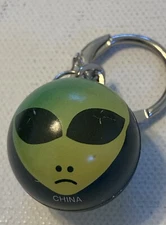 Alien Head Double Sided Spherical Round Metal Key Chain Big Eyes Preowned