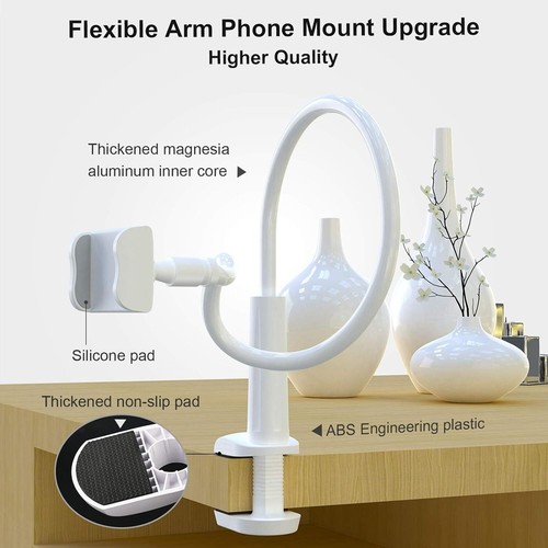 Phone Holder Bed Gooseneck Mount - Flexible Arm 360 Clip White - Picture 4 of 7