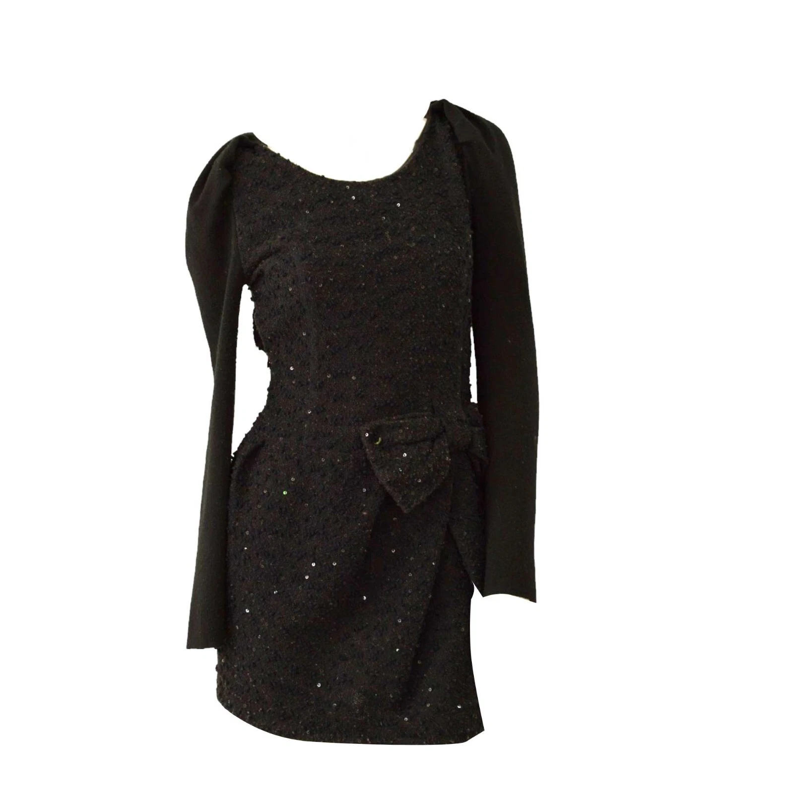 Mini abito Alexander McQueen nero maglia paillettes maniche lunghe taglia 38 con fiocco