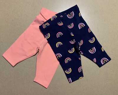 NEW Set of 2 Baby Girl s Leggings Size NB in Peach and Dark Blue by Mighty Goods
