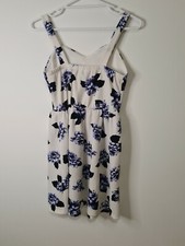  Mango Womens Dress White Purple 14 Fit and Flare Floral Print Sleeveless
