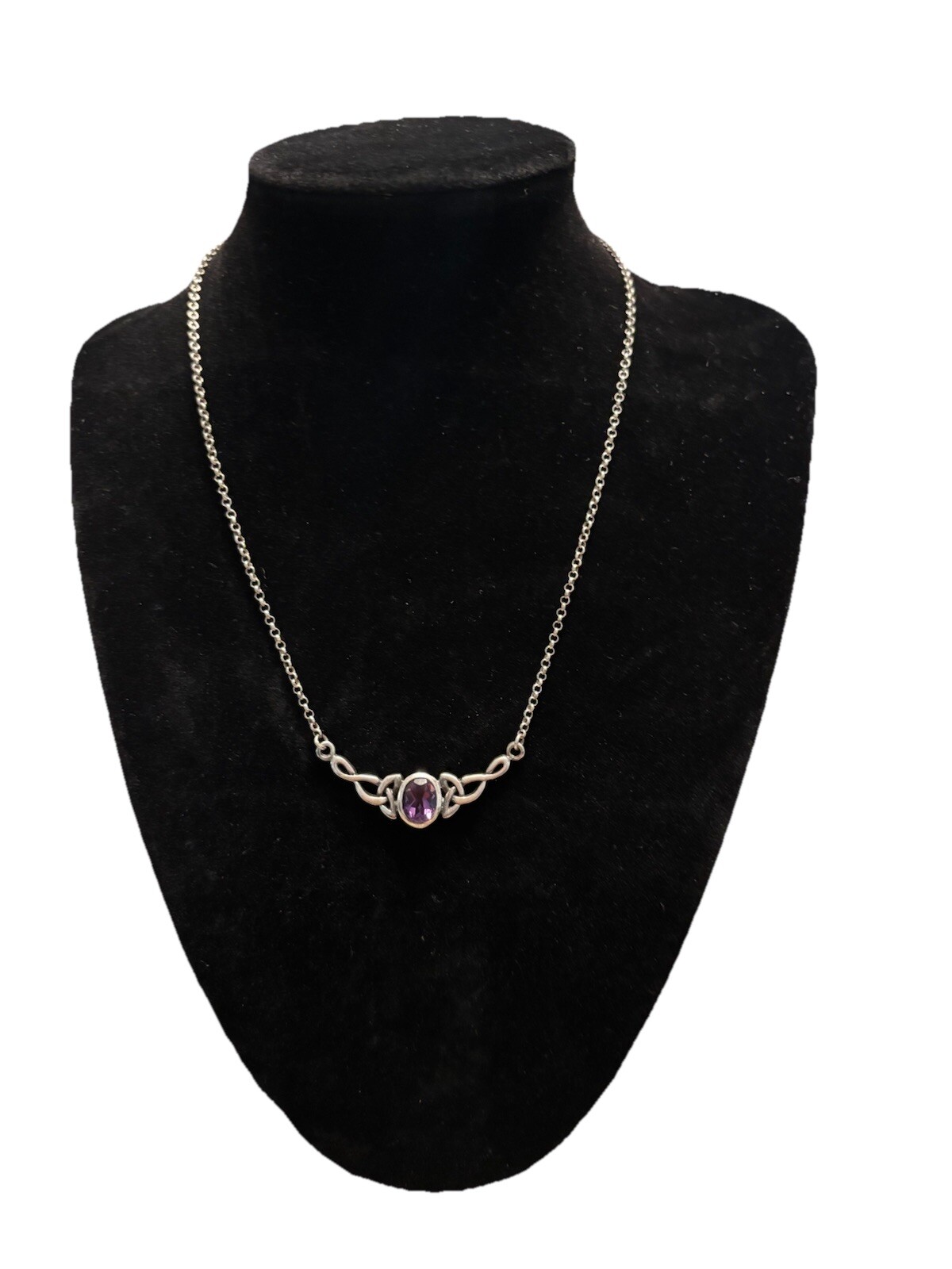 Celtic Knotwork Sterling Silver Amethyst Gem Neck… - image 1