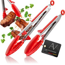 AVANA Cooking Tongs & Grill Tongs Stainless Steel Tongs Silicone Kitchen Tongs Set of 2 - Red