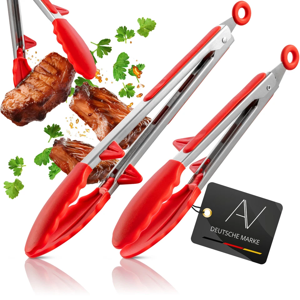 AVANA Kochzange & Grillzange Edelstahl Zange Silikon Küchenzange 2er Set - Rot - Bild 1 von 4