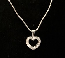 Sterling Silver 925 Open Heart CZ Pendant Necklace 18  