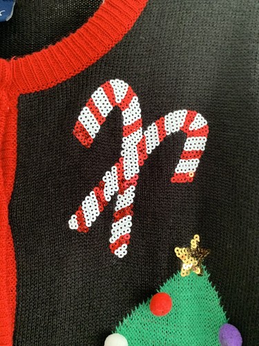 Gloria Vanderbilt Casuals Sequined Ugly Christmas Holiday Sweater Black size XL - Picture 4 of 8