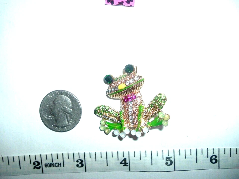 Broche prendedor Betsey Johnson esmalte verde cristales ojos de cristal negro dorado-nuevo con etiquetas Foto 2 de 3
