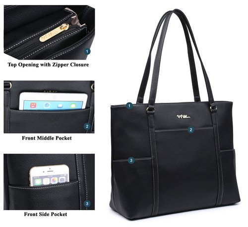 15 inch Laptop Leather Travel Carrying Tote Bag with Smart Trolley Strap Design - Picture 3 of 16