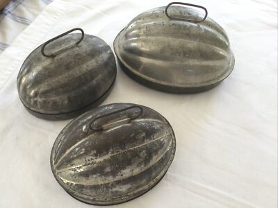 Antique Tin Cake Jello Pudding Mold Set Of Three