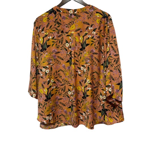 Ava Viv Blouse Womens 3X Orange Floral Fall Autumn 3/4 Sleeve Lightweight Top - Picture 5 of 8