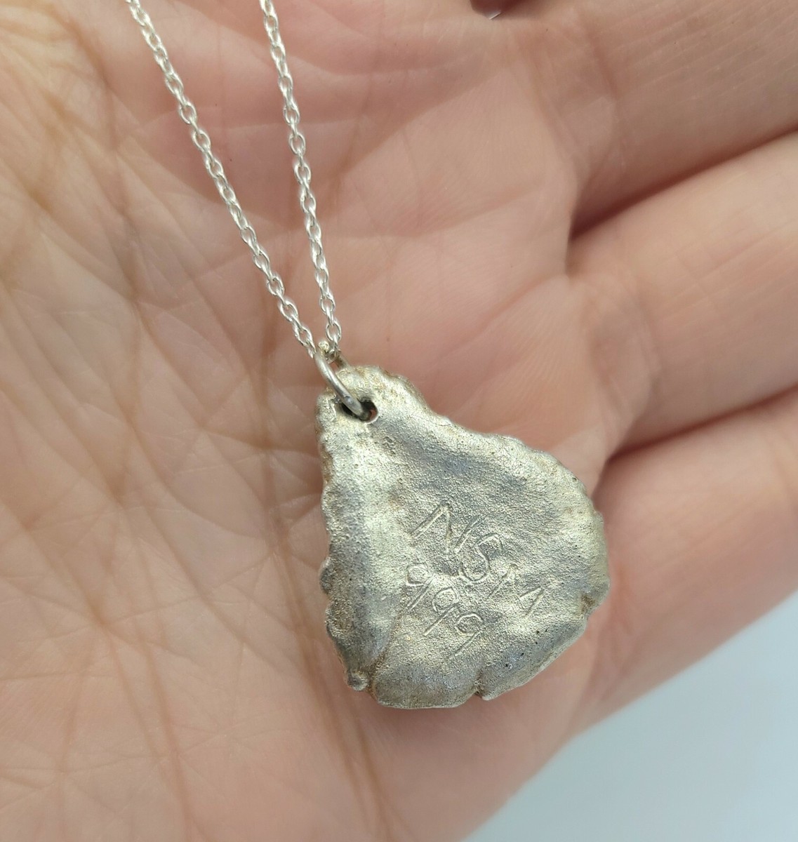 Artisan Handmade Fine PMC .999 Silver Oyster with Pearl Pendant on 16" Chain View 3