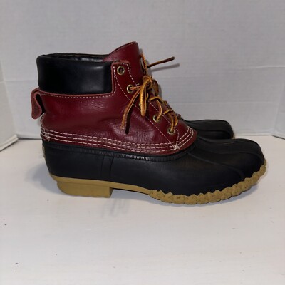 Bean Bean Hunting Boots Women's 10 Red Black Leather Comfort Lace-Up  503046