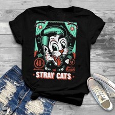 STRAY CATS Band Short Sleeve Cotton Black Full Size Unisex Shirt