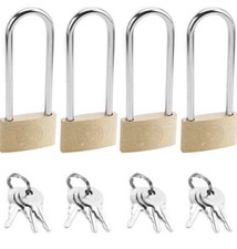 4 X 40MM PADLOCK LONG SHACKLE BRASS LOCK SECURITY LOCKER HASP SHED WITH 2 KEYS